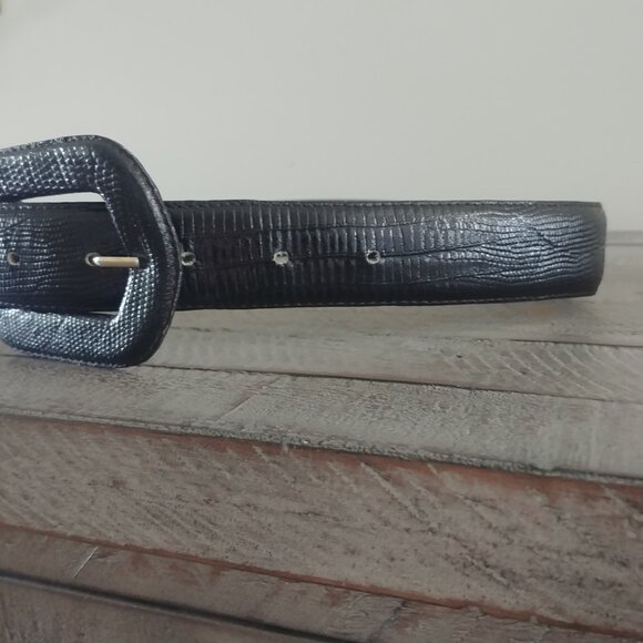 Vintage made in Canada Womens Small black leather belt snakeskin look 28 - Picture 3 of 13